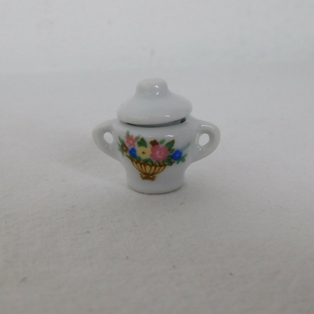 Porcelain 13 Piece Mini Miniature White w/Flower Basket Tea Set Teapot Dolls - Picture 4 of 11